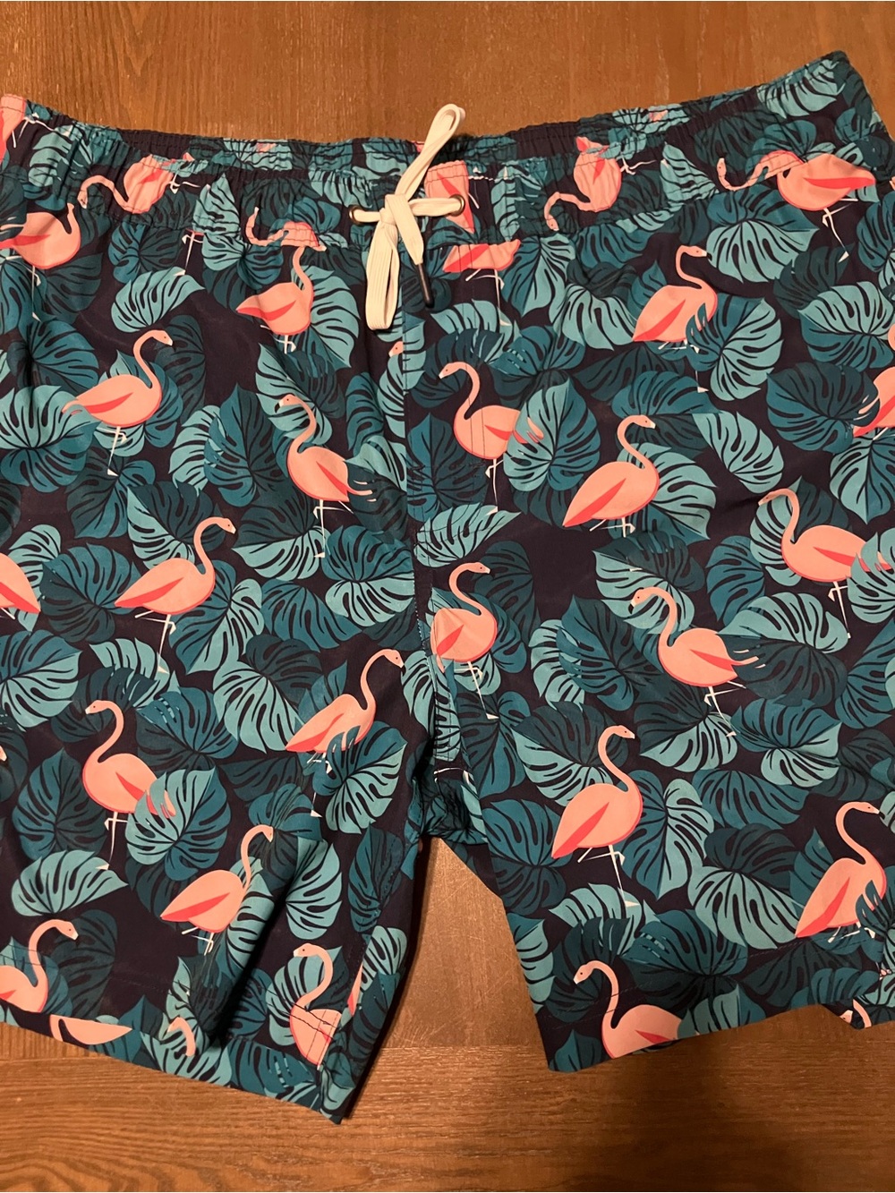 Men's Flamingo Print Swim Board Shorts - Blue/Coral
